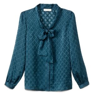 TORY BURCH GIGI BOW BLOUSE DEEP SEA SIZE 6 NEW
